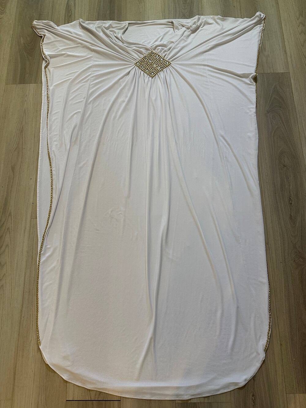 White Kaftan Maxi Dress Rhinestone Embellished Caftan Chain Trim